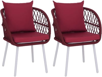 Set van 2 tuinstoelen MCW-Q38, tuinstoel met armleuningen, aluminium vlechtwerk Rope ~ frame lichtgrijs, bekleding bordeauxrood
