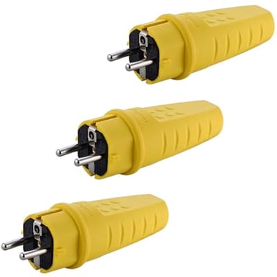 Waterdichte rubberen stroomstekker 230 V - 16 A, IP44, geschikt voor buiten, 3 stuks