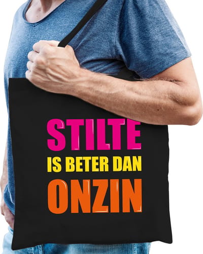 Stilte is beter dan onzin cadeau tas zwart voor heren cadeau katoenen tas zwart voor heren - kado tas / tasje / shopper