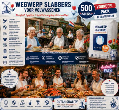 500 STUKS Wegwerp SLABBERN ZONDER LATEX MET ZAK slabbetje voor volwassenen 37x66 _Ideaal voor bejaardenhuizen, dagoppa's, dementie, slechte mobiliteit, gehandicapten ..