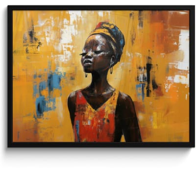 Poster in lijst - Fotolijst 70x50 cm - Posters - Vrouw - Ogen - Penseelstreken - Geel - Posterlijst zwart - Decoratie - Wanddecoratie woonkamer - Muurdecoratie slaapkamer
