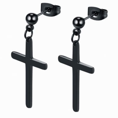 Oorbellen zwart kruis 24 mm steker