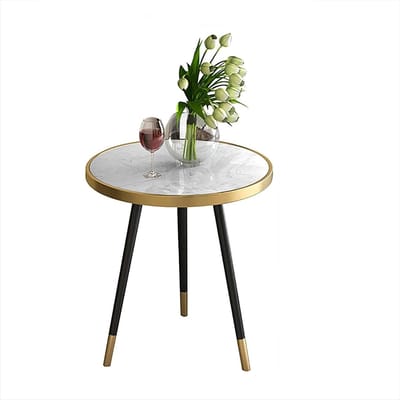 Koffietafel Rond - Bijzettafel Nachtkastje - Woonkamer Gebruik - Marmeren Look - 50cm - Veelkleurig