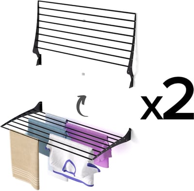 2x Foxydry Fold 100 black wasdroogrek wandmontage clicksysteem - 100 x 50 x 10 cm