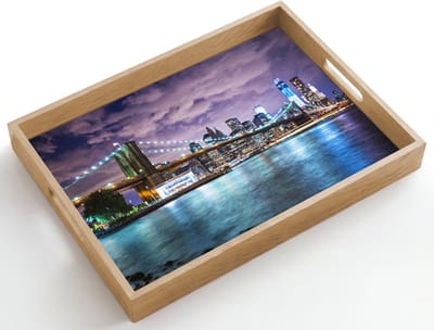 Dienblad hout 50x35 cm - Schootdienblad - New York - Skyline - Stad - Kleuren - Borrelplank rechthoek - Plateau dienbladen