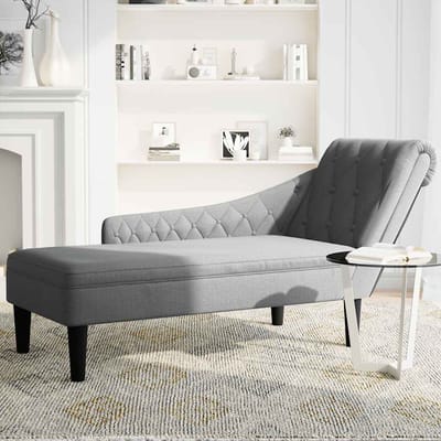 vidaXL - Chaise - longue - met - kussen - en - rechterarmleuning - stof - lichtgrijs