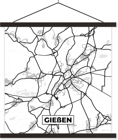 Posterhanger incl. Poster 60x60 cm - Schoolplaat - Gießen - Plattegrond - Kaart - Stadskaart - Textielposter - Zwarte latten - Stadskaart