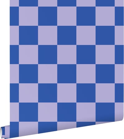 ESTAhome behang geblokt motief lila paars en koningsblauw - 53 cm x 10.05 m - 130917
