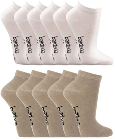 12 paar Sneakersokken - Bamboe - Wit en Beige - maat 35-38