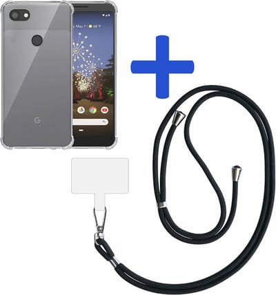 Telefoonhoesje Geschikt voor Google Pixel 3 XL Transparant ShockProof met Afneembaar Universeel Telefoonkoord - Cover Case Siliconen ShockProof with Lanyard - Smartphonica geschikt voor Google Pixel 3 XL