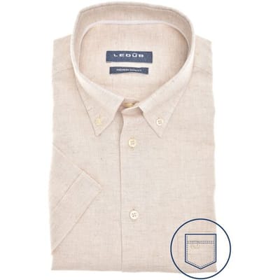 Ledûb Overhemd Faux-Uni Button-Down Short Sleeve Linnen Cotton Zand / male
