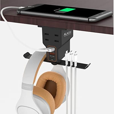 Hoofdtelefoonstandaard met USB oplaadstations en AC-aansluitingen voor gamers