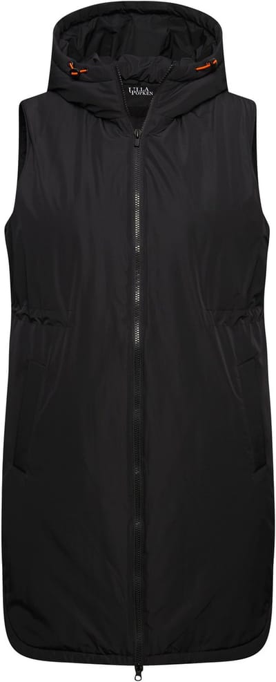 Ulla Popken - Dames - Doorgestikte bodywarmer waterafstotend capuchon 2-wegrits - Zwart - Maat 42+