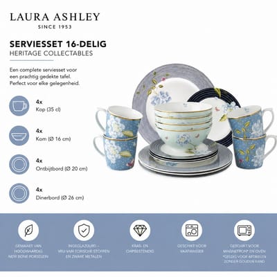 Laura Ashley Heritage Collectables Serviesset 4 persoons - 16 Delig