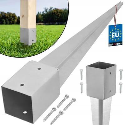 KOTARBAU® Paalhouder met Punt, Paalvoet, Verzinkt Staal, 75 cm, Zilver, 101 x 101 mm, Puntpaalhouder, Paalhouder voor Schutting, Tuinpalen Hout Inslag, Duurzaam