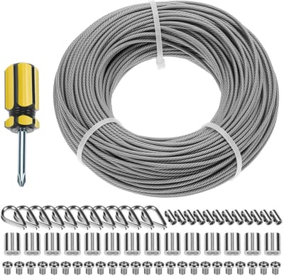 Roestvrij staal touw - Staalkabel set - Tentlijnen buiten - PVC gecoat - 50 meter 2mm - Zilverkleurig