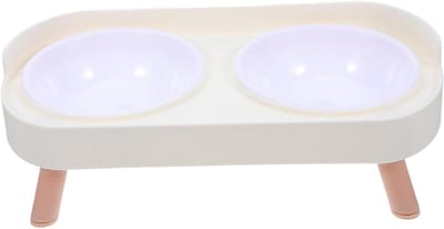 Verhoogde Huisdierenkommen - Kattenbak Hondenbak - Comfortabel Eten - Antislip Stabiele Standaard - 33 x 17 x 10 cm - Beige