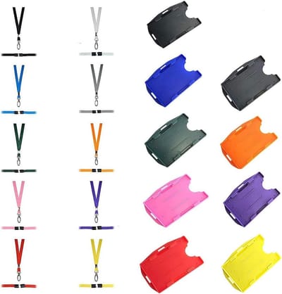 Dubbele Kaarthouder - ID Houder Lanyard - Veilig Identificeren - Dubbelzijdig Ontwerp - 9 x 6.5 cm - Blauw
