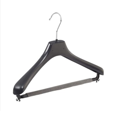 De Kledinghanger Gigant - Mantelhanger - Kostuumhanger - Jassenhanger - Volwassenen - LX39 - 50 Stuks - Kunststof - Zwart - Gebogen Model - Schouderverbreding 4,2 cm - Broeklat met Schuim - 39 cm - Kledinghanger - Kleerhanger - LX-Serie