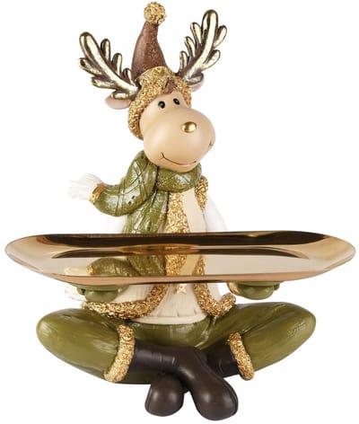 Dekoratief | Rendier zittend m/dienblad, groen/goud, resina, 20x14x27cm | A255201