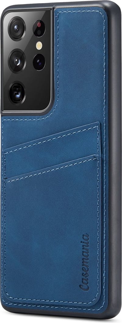 Casemania Hoesje Geschikt voor Samsung Galaxy S21 Ultra - Navy Blue - Back Cover met Pasjeshouder