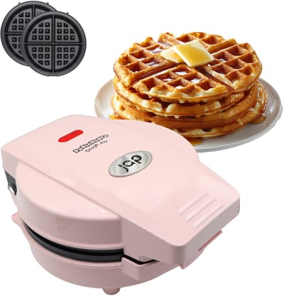 JAP Appliances Dough Joy Wafelijzer - Wafelmaker voor 1 Ronde Wafel - Anti aanbaklaag - indicatielampje - Wafels van 16x16 cm - Roze