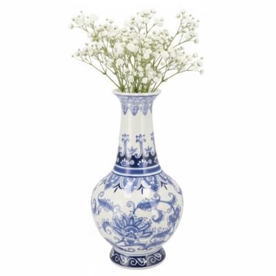DK Design Chinese vaas Asian - blauw - porselein - D20 x 37 cm - bloemenvaas