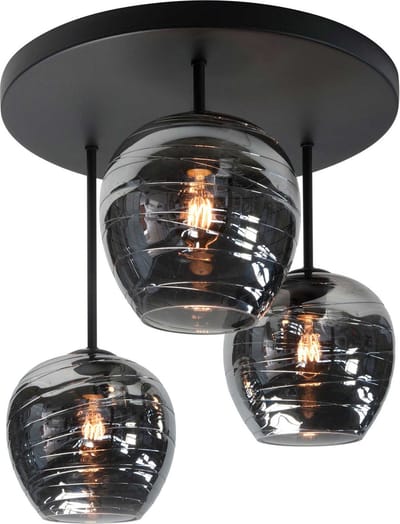 Fantasy Plafondlamp 3 lichts zwart +glas smoke Apple - Modern - Highlight - 2 jaar garantie
