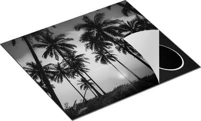 Chefcare Inductie Beschermer Palmbomen op het Strand bij Zonsondergang - Zwart Wit - 60x50 cm - Afdekplaat Inductie - Kookplaat Beschermer - Inductie Mat