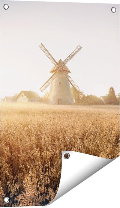 Gards Tuinposter Windmolen in het Veld - 40x60 cm - Tuindoek - Tuindecoratie - Wanddecoratie buiten - Tuinschilderij