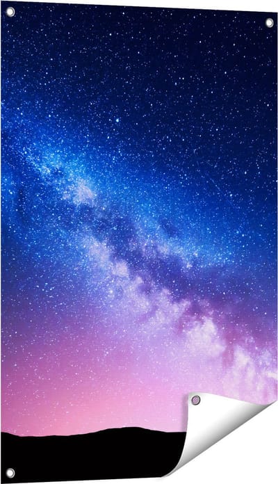 Gards Tuinposter Melkweg met een Roze Gloed - Sterrenhemel - 60x90 cm - Tuindoek - Tuindecoratie - Wanddecoratie buiten - Tuinschilderij