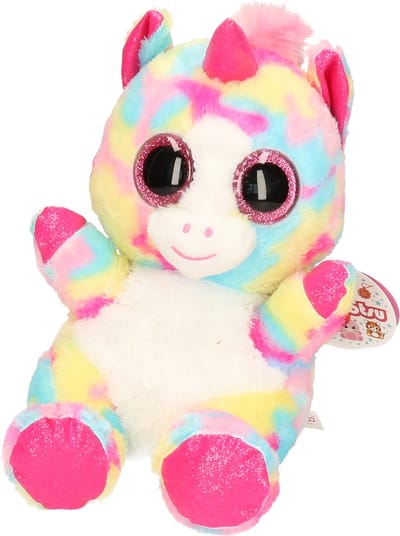 Keel Toys pluche eenhoorn knuffel - regenboog kleuren roze/geel - 25 cm