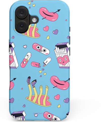 Casetastic hoesje geschikt voor Apple iPhone 16 - MagSafe - Dubbellaagse bescherming - Liefdespil - Fashion Case - Lichtblauw Lichtgrijs Lila Roze