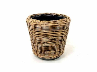 Van Der Leenden Planten/bloemen mand - rond - rotan - gevlochten riet - D40 x H39 cm - drypot