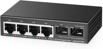 4-poorts 2.5G Netwerkswitch met SFP 2x10G en 4x2.5 Gigabit Ethernet-poorten - Ultraamini Formaat - Vlan Ondersteuning
