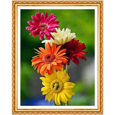 Cinq Fleurs Colorées Peinture Diamant Kit Point de Croix DIY Strass Diamant Rond Complet Décoration d'Intérieur 20X30CM black