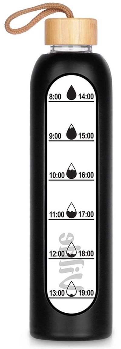 Vilde - Waterfles - Glas - Zwarte Siliconen Hoes - 1L