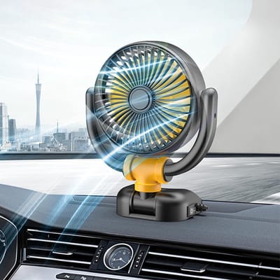 12V elektrische autoventilator, 360 graden draaibaar, aansluiting voor sigarettenaansteker, draagbaar, krachtig en stil, geschikt voor vrachtwagens, SUV's en campers.