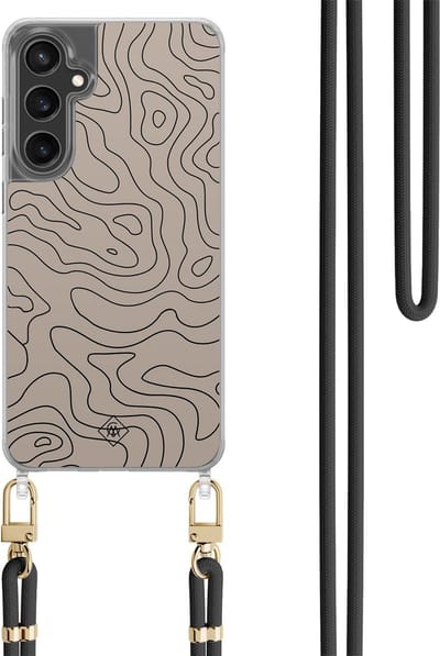 Casimoda® hoesje met koord - Geschikt voor Samsung S24 FE - Abstract Lines - Afneembaar koord - TPU/polycarbonaat - Bruin/beige