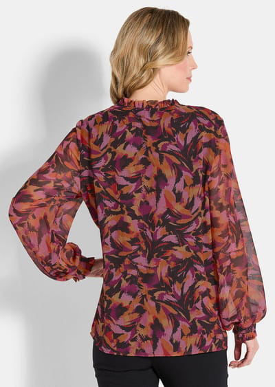 Blouse van chiffon met semi-transparante mouwen - rood / gedess. - Gr. 40 van Goldner Fashion