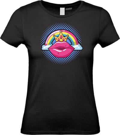 Dames T-shirt Female PopArt Lips | Gay pride shirt kleding | Regenboog kleuren | LGBTQ | Zwart dames | maat XS