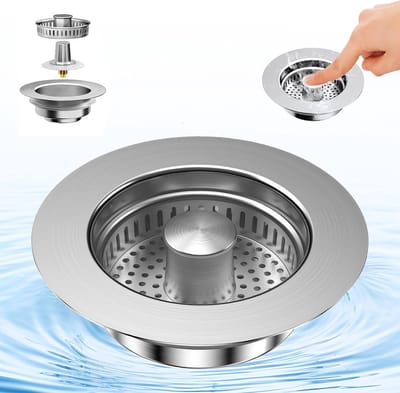3-in-1 Afvoerplug voor Keuken: RVS Stop met Anti-Verstoppingsmand voor Douche en Gootsteen, Geschikt voor 75-87 mm Diameter