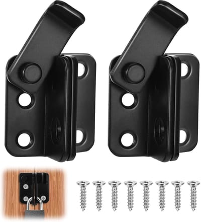 2pcs Door Latches Inside, Screw Lock Lock Set Stainless Steel with Padlock Hole, Door Lock Black for Window Garden Fence Door Shed Left Opening, Including 12 Screws