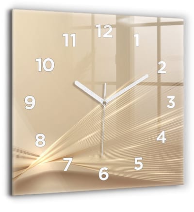 Wallfluent Wandklok - Abstract licht Klok als Muurdecoratie - 60 cm x 60 cm - Gouden Wandklok - Witte Handen - Wandklok Met Cijfers - Stille Wandklok Slaapkamer - Vierkante Glazen Wandklok - Scandinavisch Wandklok - Klok als Muurdecoratie