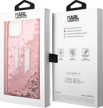 Karl Lagerfeld, Hoesje geschikt voor Apple iPhone 14 - Glitter KL met Zwevende Glitters, Roze