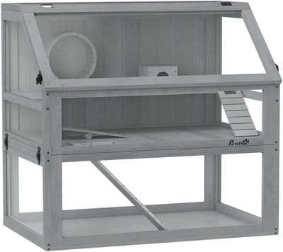 Hamsterkooi - 3 Niveaus - Verwijderbare lade - Hout/Metaal - 80 x 50 x 76cm - Lichtgrijs