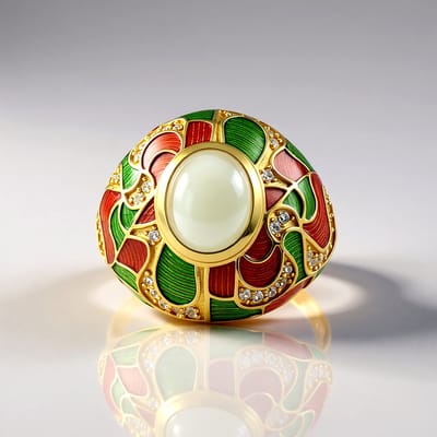 Cavill - Luxe handgemaakte damesring - 18K verguld zilver - 2,16 ct groene amethist ovaal cabochon - 42 Cambodja zirkonia - Bloemvorm & emaille