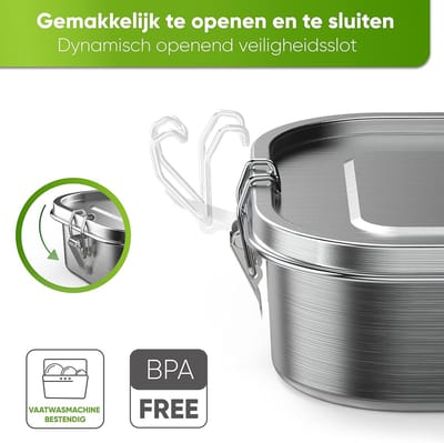 Famanu - Hoogwaardige roestvrijstalen lunchbox I 1200ml I De broodtrommel is opgedeeld in compartimenten en kun je makkelijk afsluiten. Deze roestvrijstalen bento box (met tussenschot) is lekvrij.