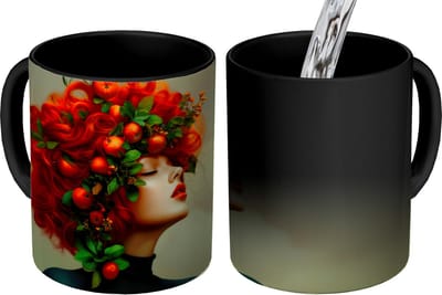 Magische Mok - Foto op Warmte Mokken - Koffiemok - Vrouw - Appels - Rood - Bladeren - Magic Mok - Beker - 350 ML - Theemok