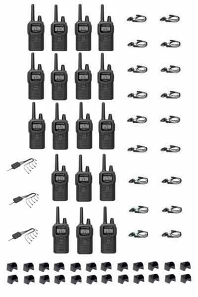 Set van 18 Kenwood PKT-300 ProTalk XLS IP52 PMR446 mini portofoons met D-shape oortje en multilader